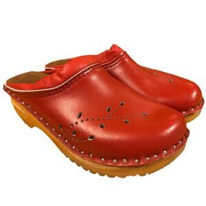 Troentorp Båstad Swedish Wood Clogs Red Leather Women’s 35 (4.5-5 US)